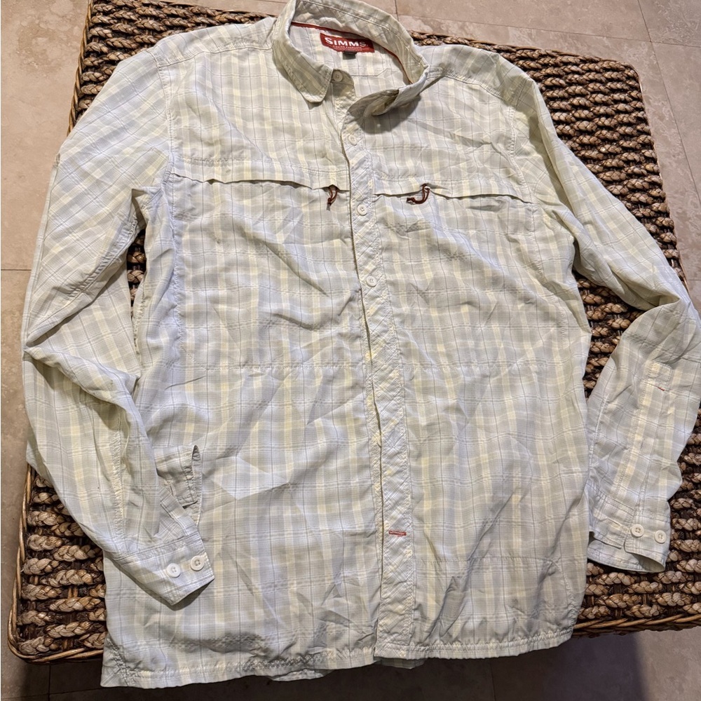 Simms Mens Performance Fishing Button-Down Shirt  Plaid Long Sleeve (M5)